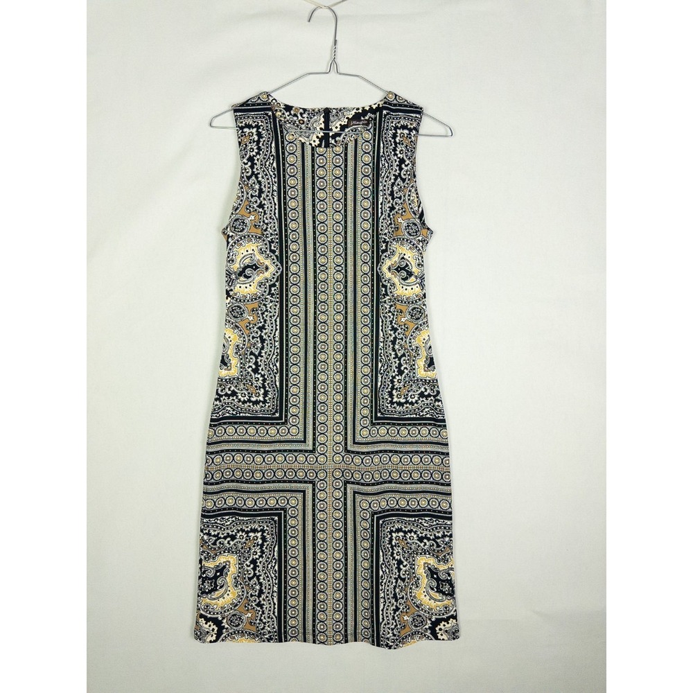 J. McLaughlin Womens Black Tan Paisley Medallion Print Sleeveless Sheath Dress‎